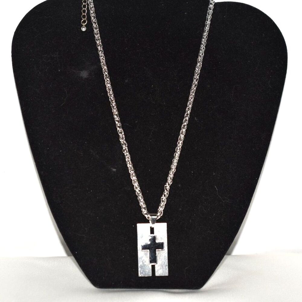 Enchanting Stainless Steel Ion-Plated Black Dog Tag Cross 22" Unisex Necklace
